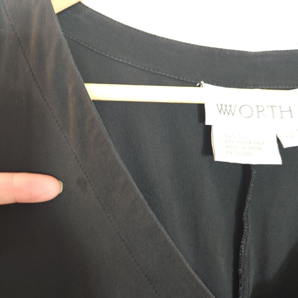 Worth 100% Silk Black Tiered Ruffle Dress Size 10 Zip Sleeve Elegant Minimalist - Picture 9 of 10
